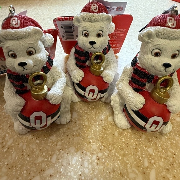 FOCO Other - 3 UO OKLAHOMA UNIVERSITY SOONERS BEAR CHRISTMAS TEAM ORNAMENT SET of 3 BRAND NEW